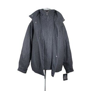 London Fog men's grey wool blend zip and snap front stand up‎ collar coat jacket